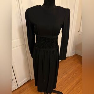 Vintage Patty O’Neil Black Cocktail Dress | USA Made | Long Sleeve Midi